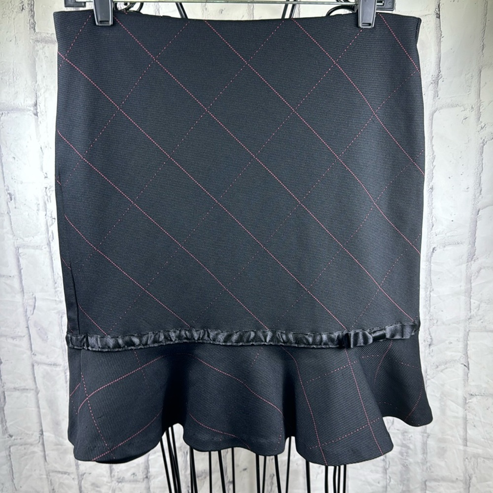 Express Window Pane Plaid Skirt Fit and Flare Stretch Ribbon & Bow Trim Pull On